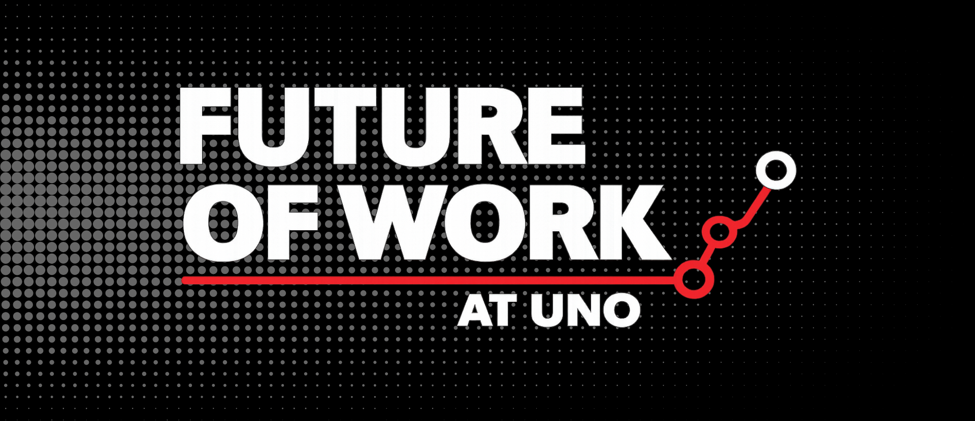 Future of Work at UNO banner featuring a woman presenting during a university event.