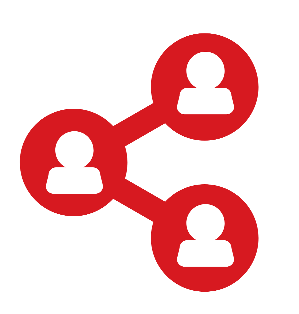 three people icons connecting against white background