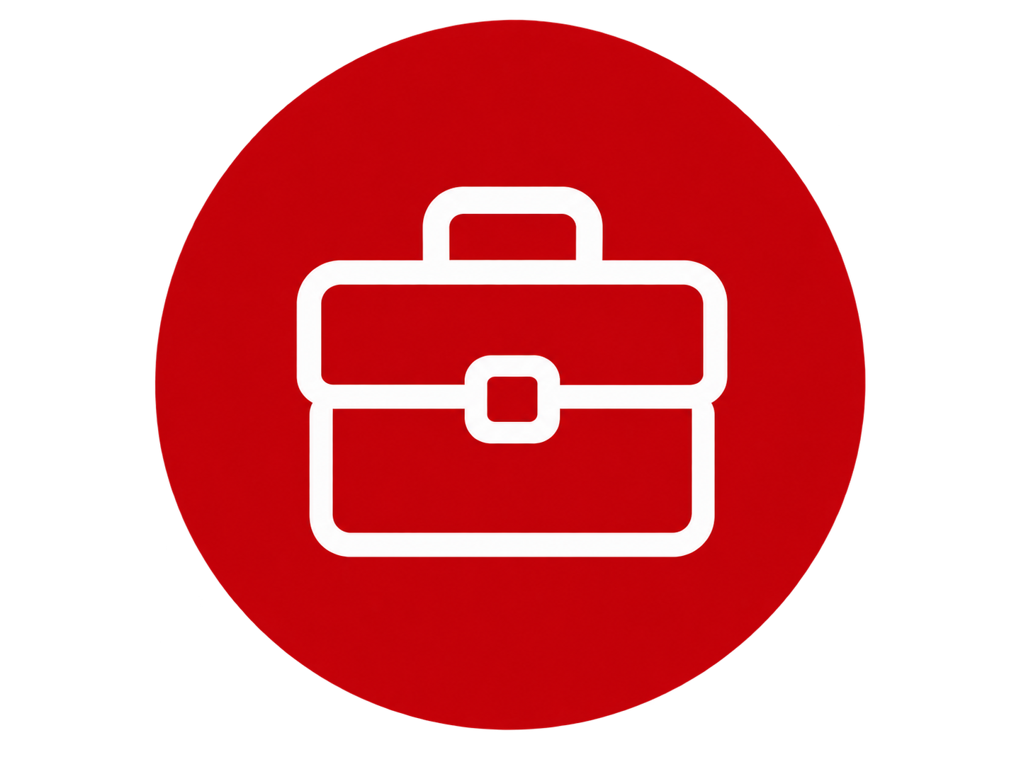 White briefcase icon inside a red circle on a transparent background, representing professional learning, executive education, and career development.