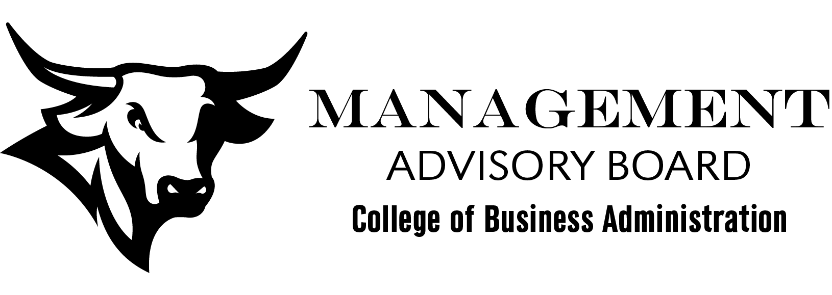 Management Advisory Board logo featuring a bold bull head icon and the words “Management Advisory Board” above “College of Business Administration.”