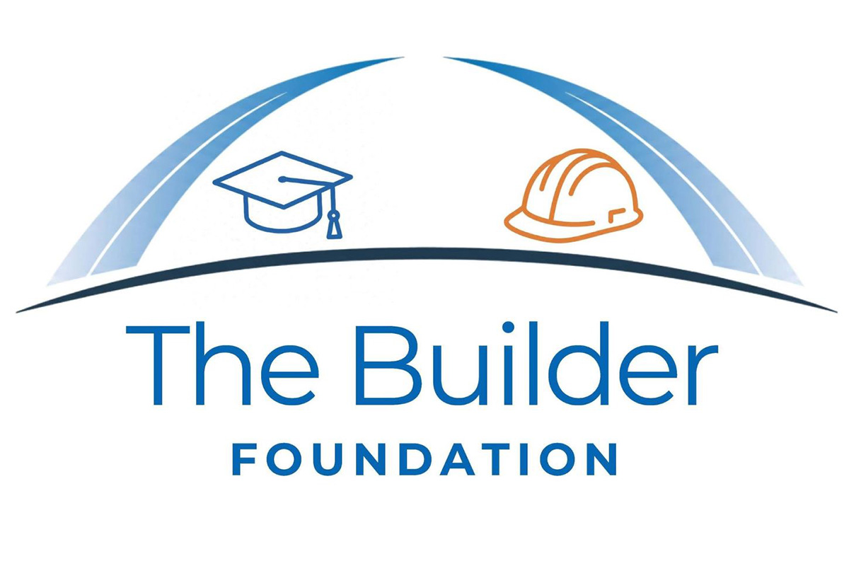 The Builder Foundation logo featuring a blue graduation cap and orange construction hard hat beneath a stylized arch, with “The Builder Foundation” in blue text below.