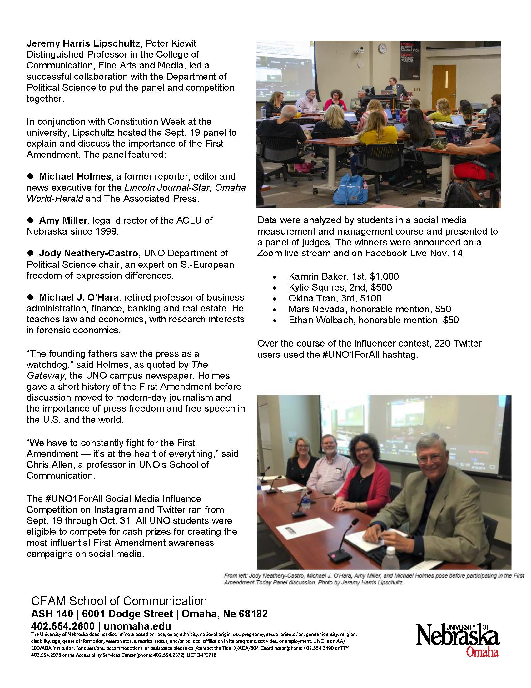 Fall 2019 Newsletter School of Communication University of Nebraska