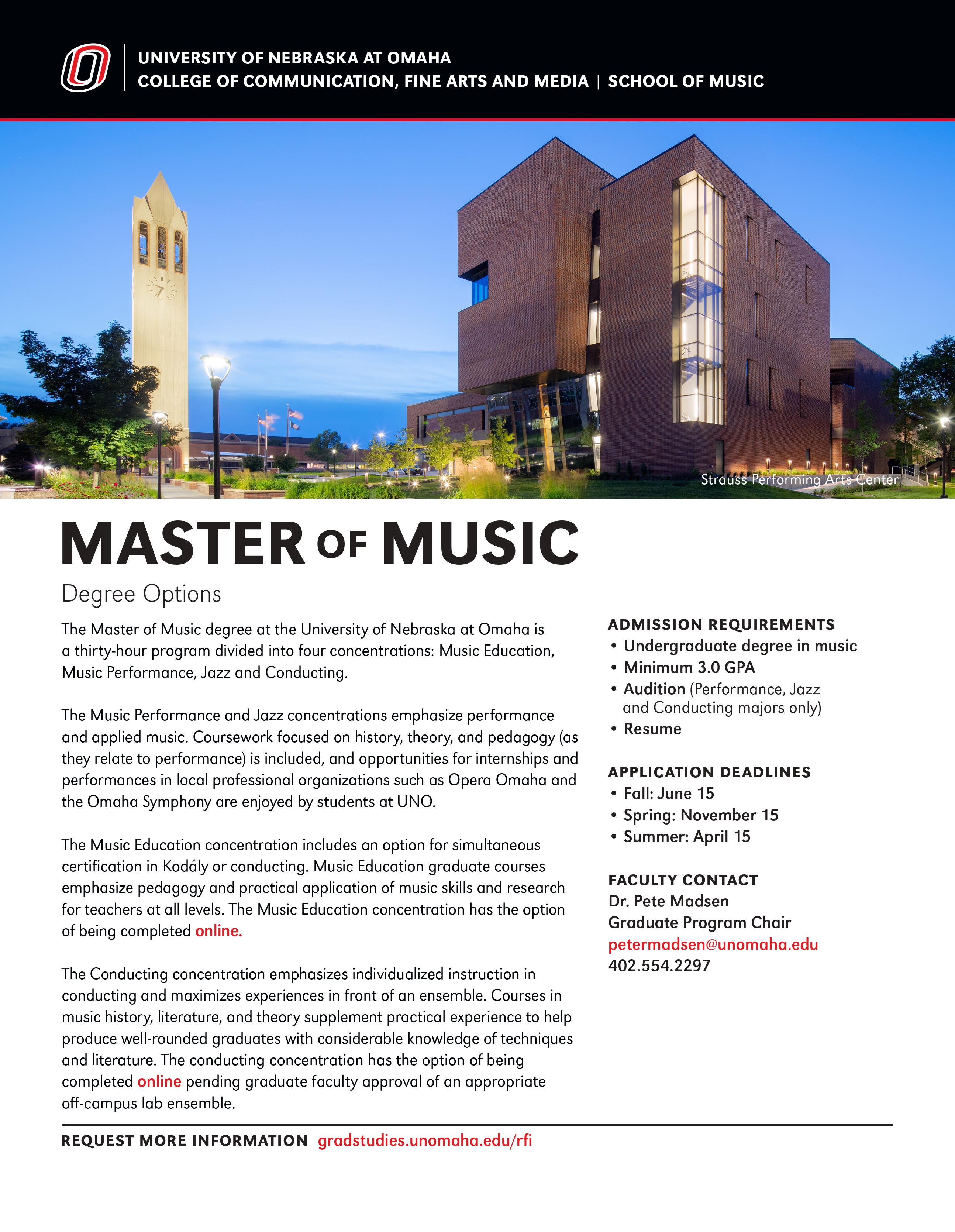 this is a PDF with information about the master of music options from the university of nebraska omaha's school of music