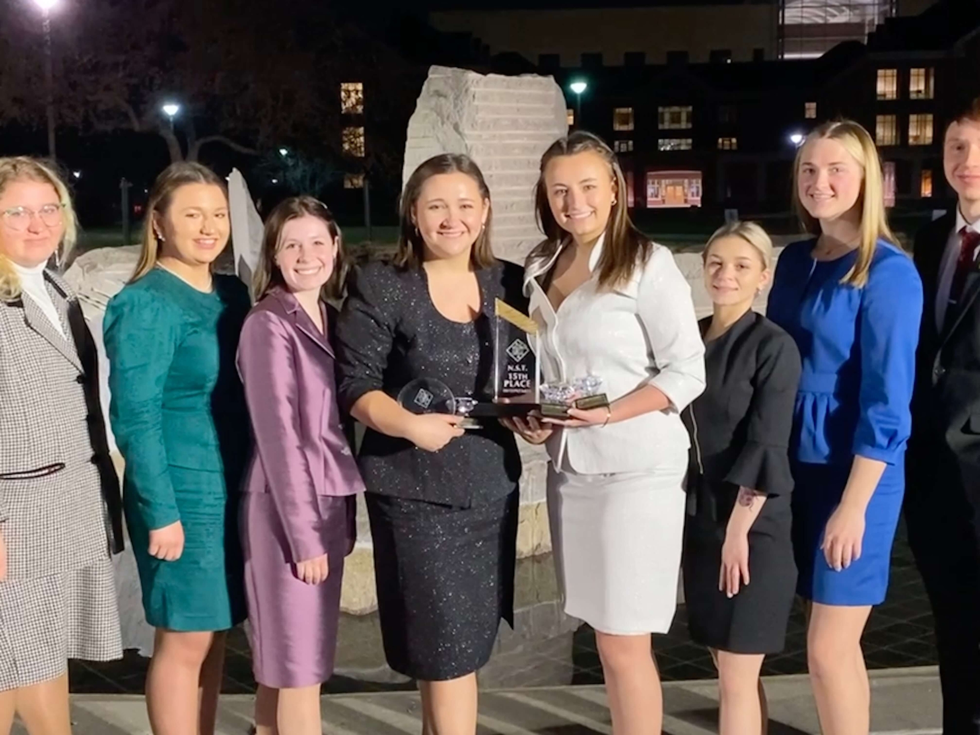 EVENING TEAM PHOTOS WITH AWARDS FROM LEFT TO RIGHT: Freshman Kadance McDonnell, Sophomore Trinity Weers, Freshman Abbie Faris, Senior Addison Parr, Junior Riley Smith, Sophomore Veronica Peck, Freshman Brooklynn Schmidt, and Freshman Keith Allen