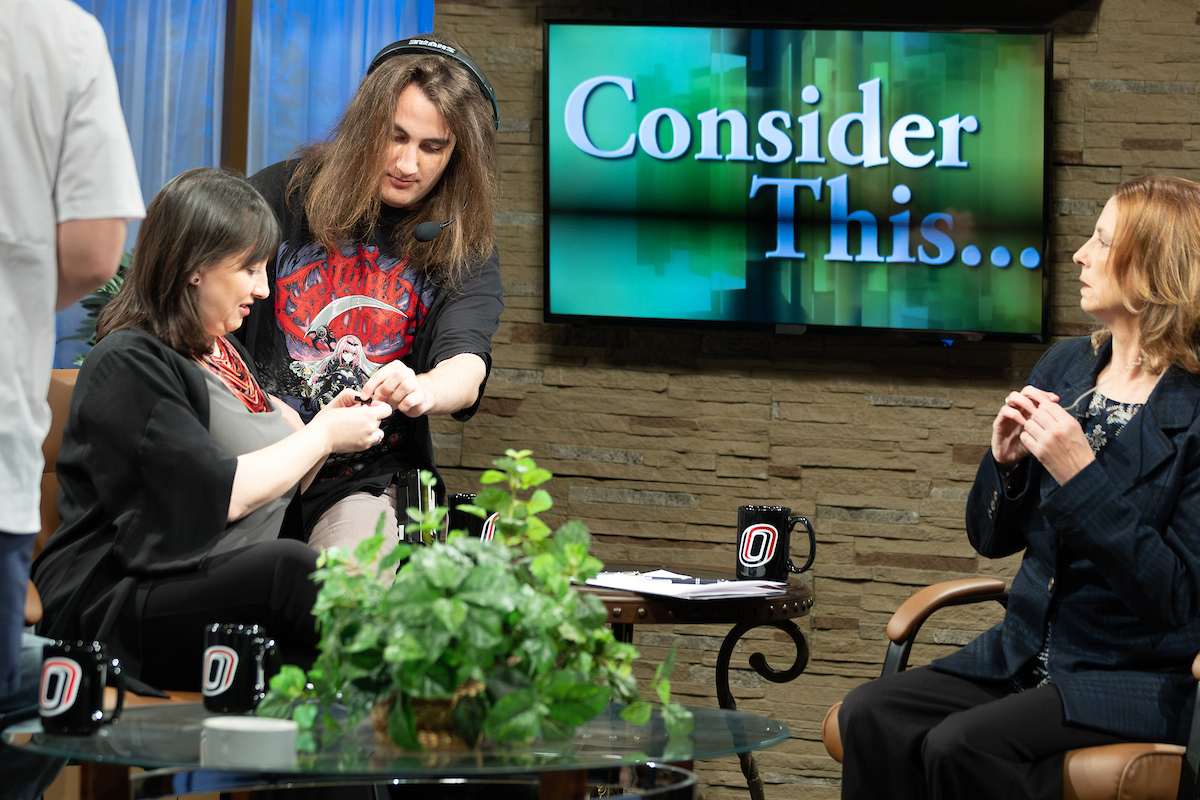 Students working in a television studio