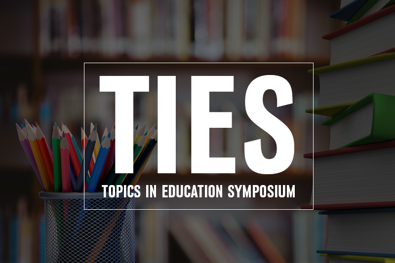 Image of books and pencils with the text: Topics in Education Symposium