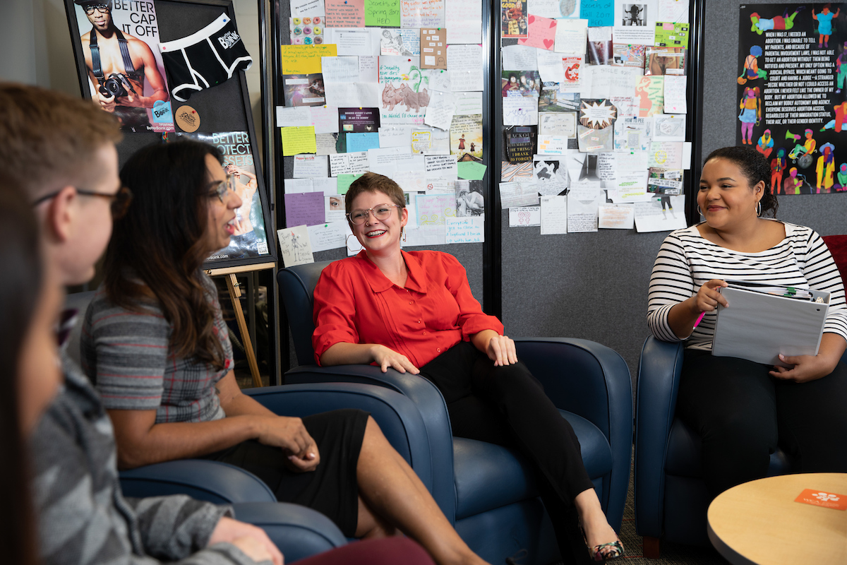 Health Behavior graduate students having a discussion