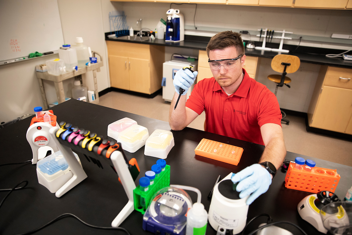 student working in exercise biology lab