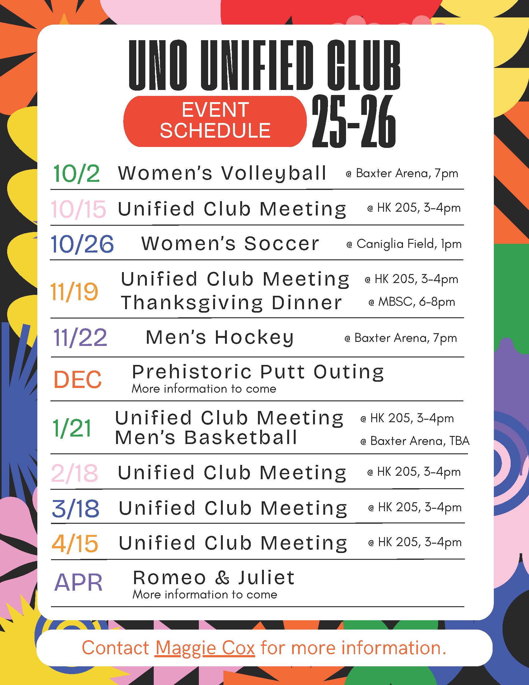 UNO Unified Club Upcoming Events