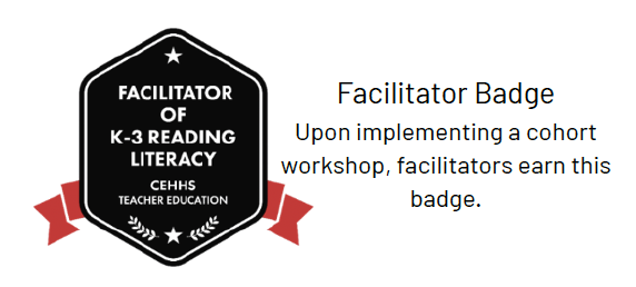 This image shows the facilitator's digital badge that is awarded upon successful completion of Facilitator Training. 
