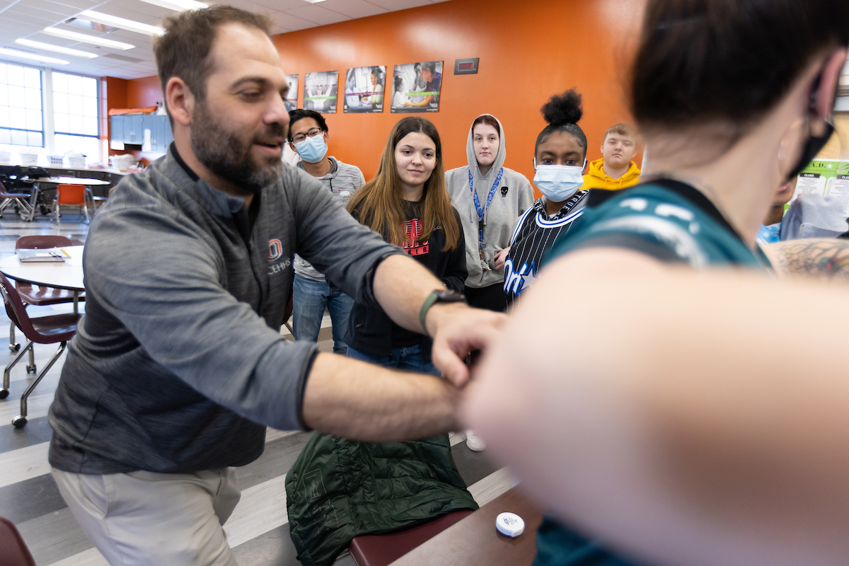 Dr. Adam Rosen and Benson student Anna Burks in the Skills Lab