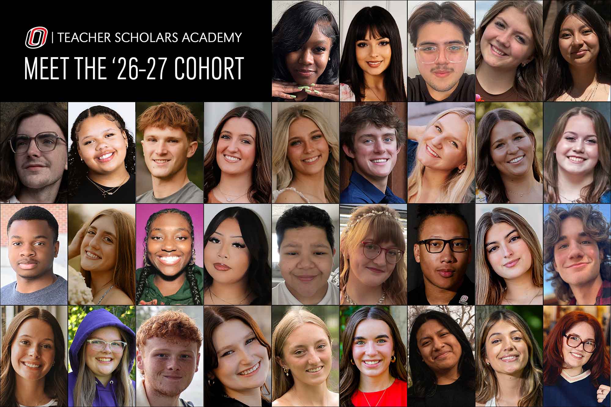 A montage of headshots representing the seventh cohort of the UNO Teacher Scholars Academy