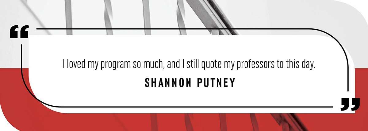 A decorative box with an alumni quote