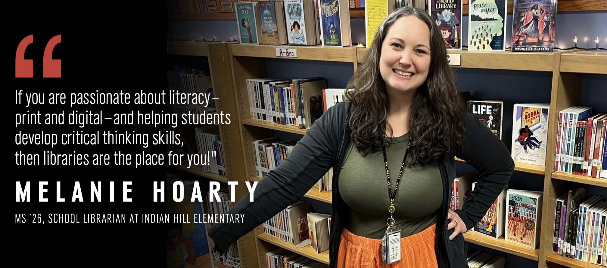 A school librarian stands in her library