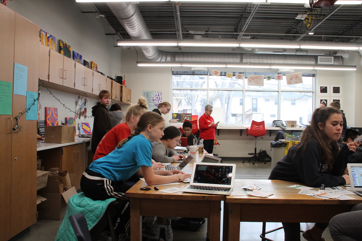 Students working at a computer