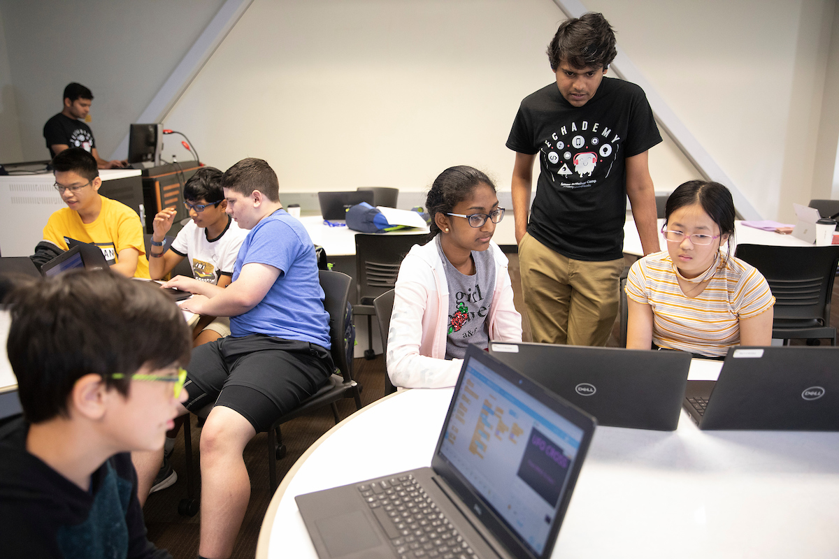 Students working at computers.