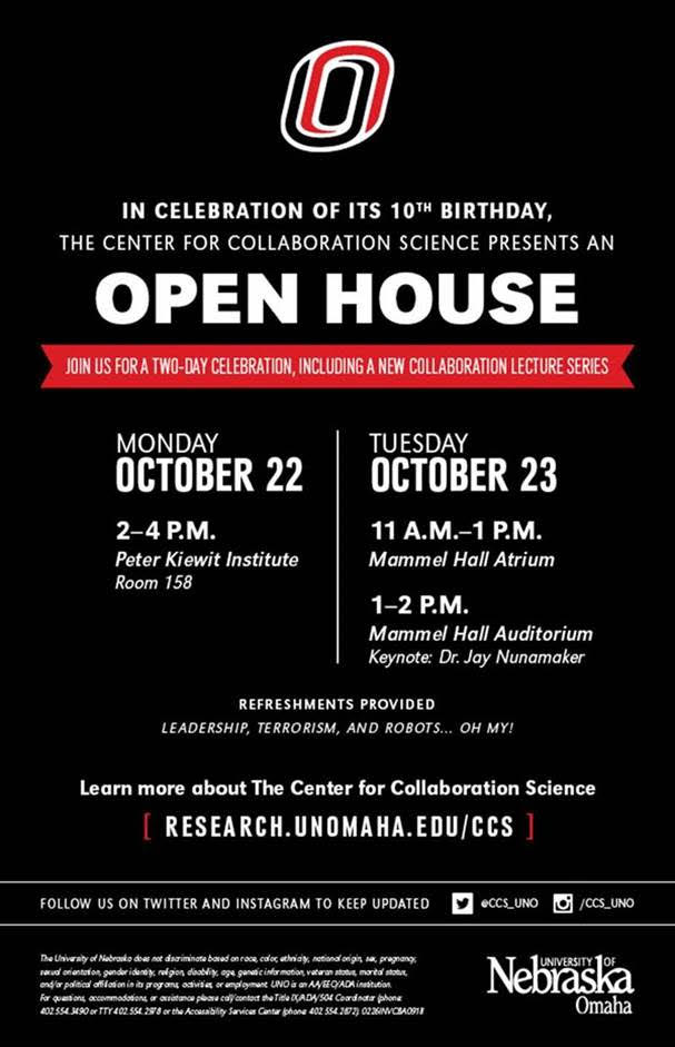 Center for Collaboration Science 10th Birthday Open House Flyer