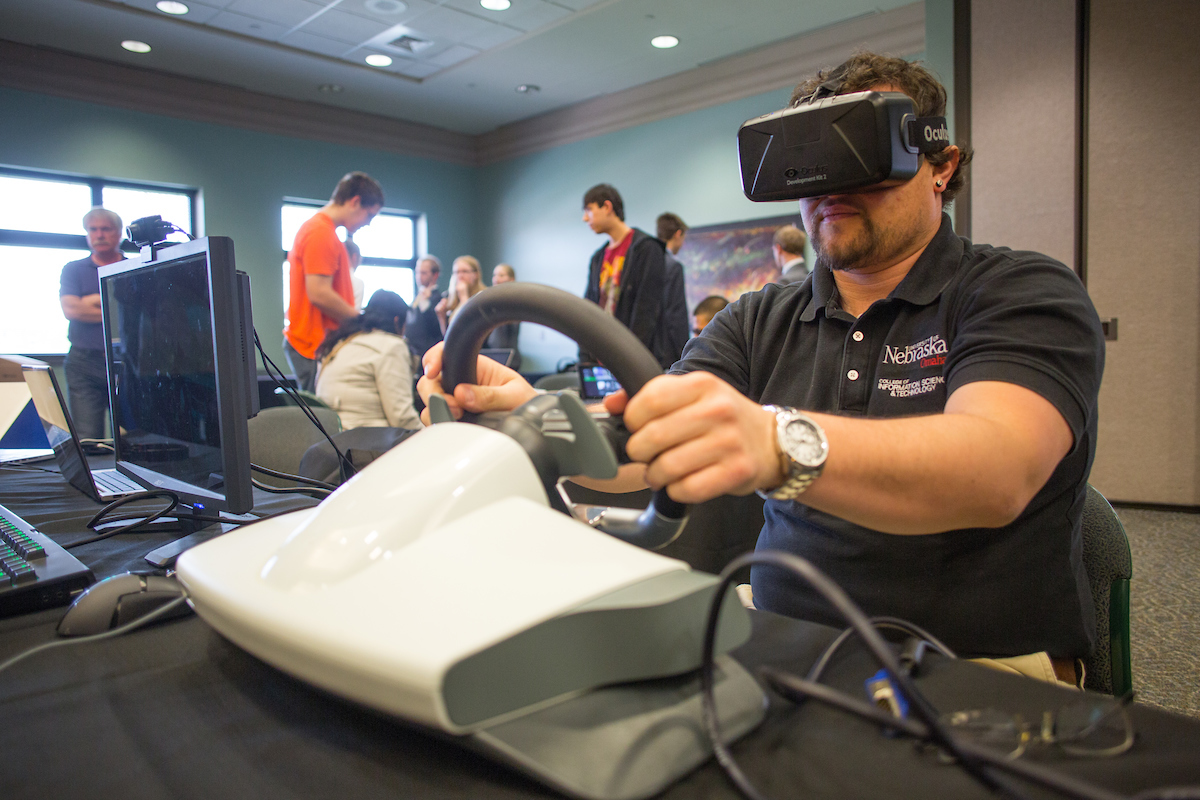 Student using a virtual reality device. 