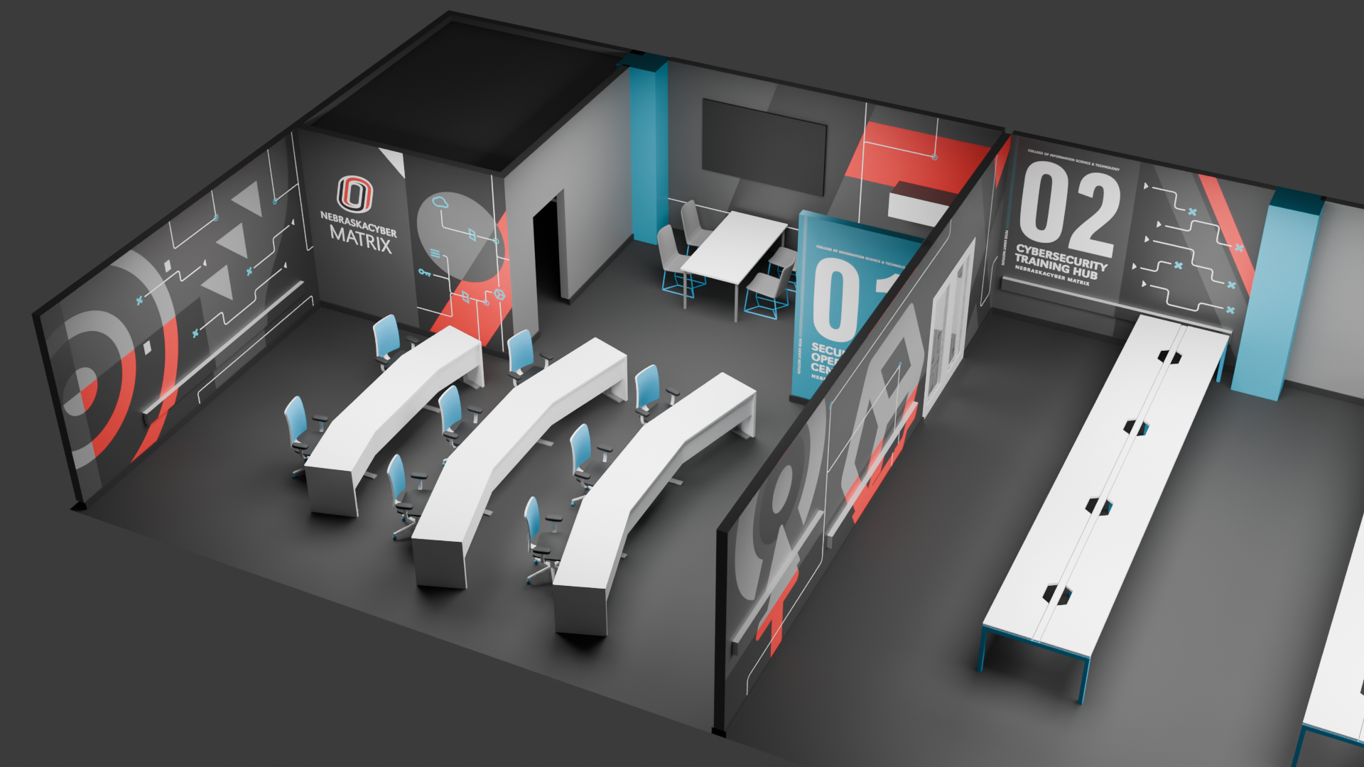 VR headsets and controllers displayed on numbered stations