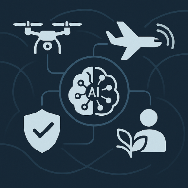 A diagram that shows conceptual AI applications for Smart Aviation