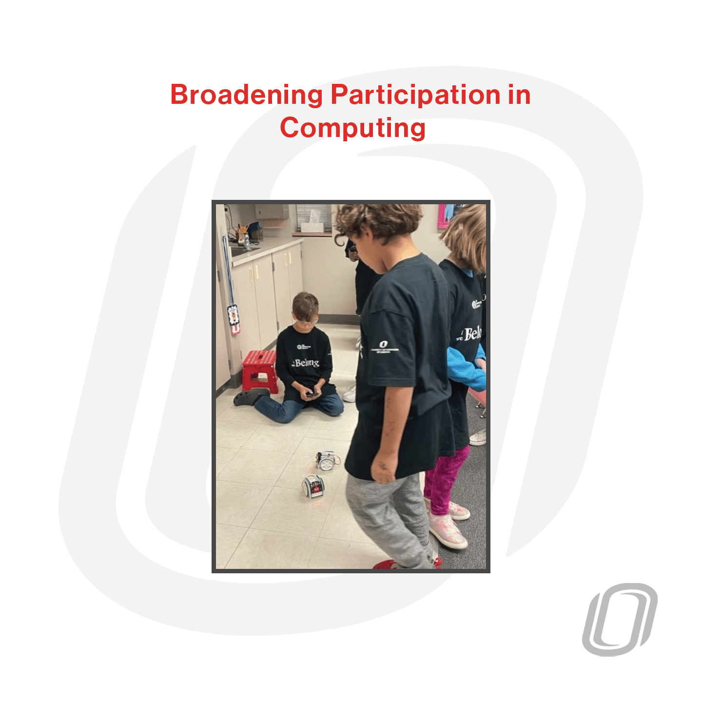 young adults playing with robots to illustrate the broadening participation in computing