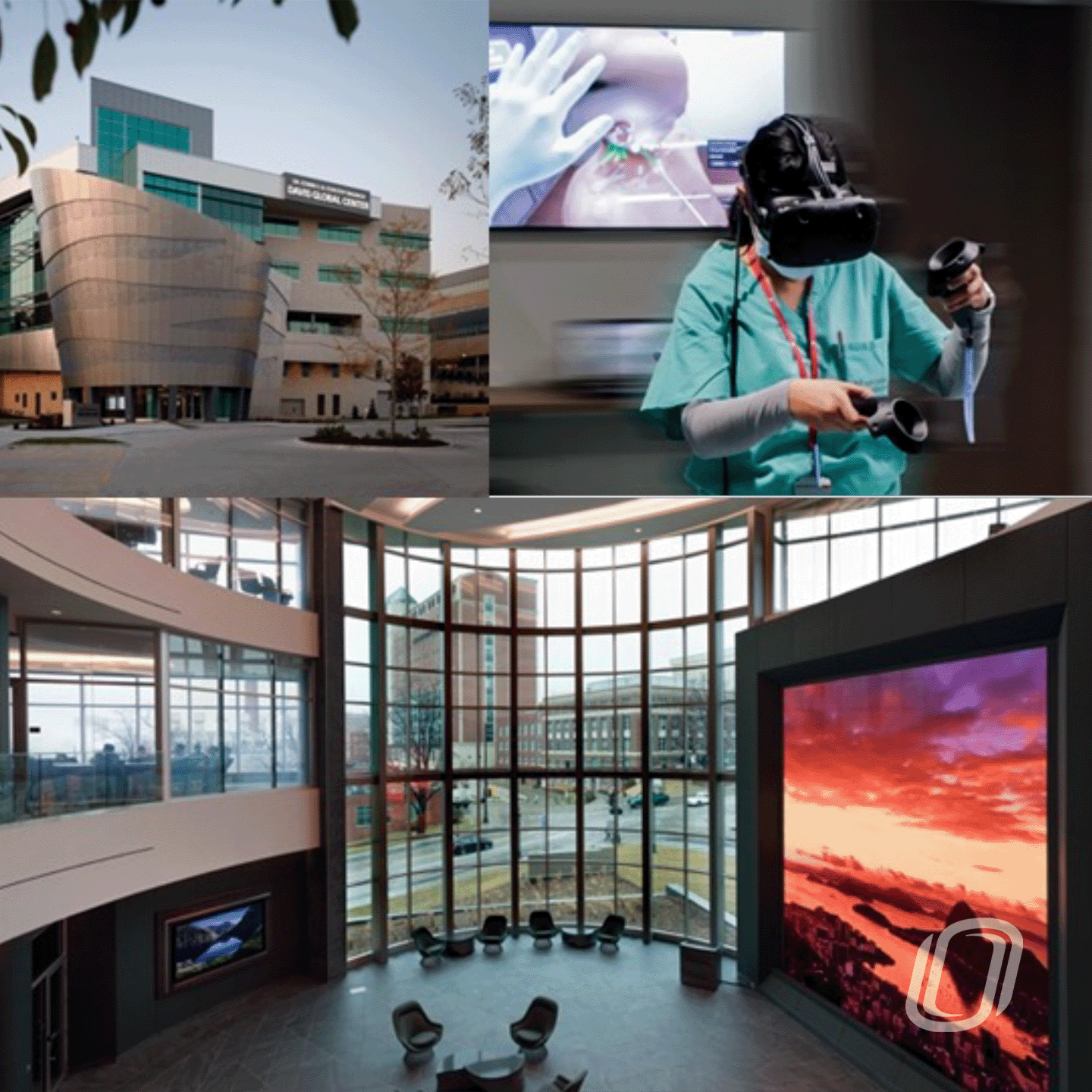 a 3 photo collage of misc. interiors of various omaha virtual reality and technology companies