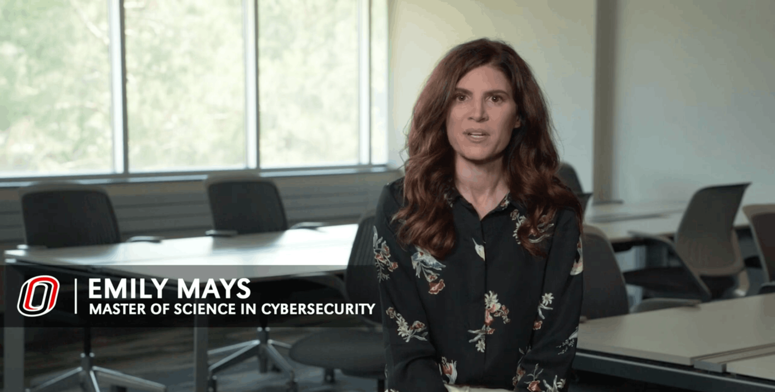 Emily Mays, MS in Cybersecurity graduate, speaks in a video testimonial for UNO."