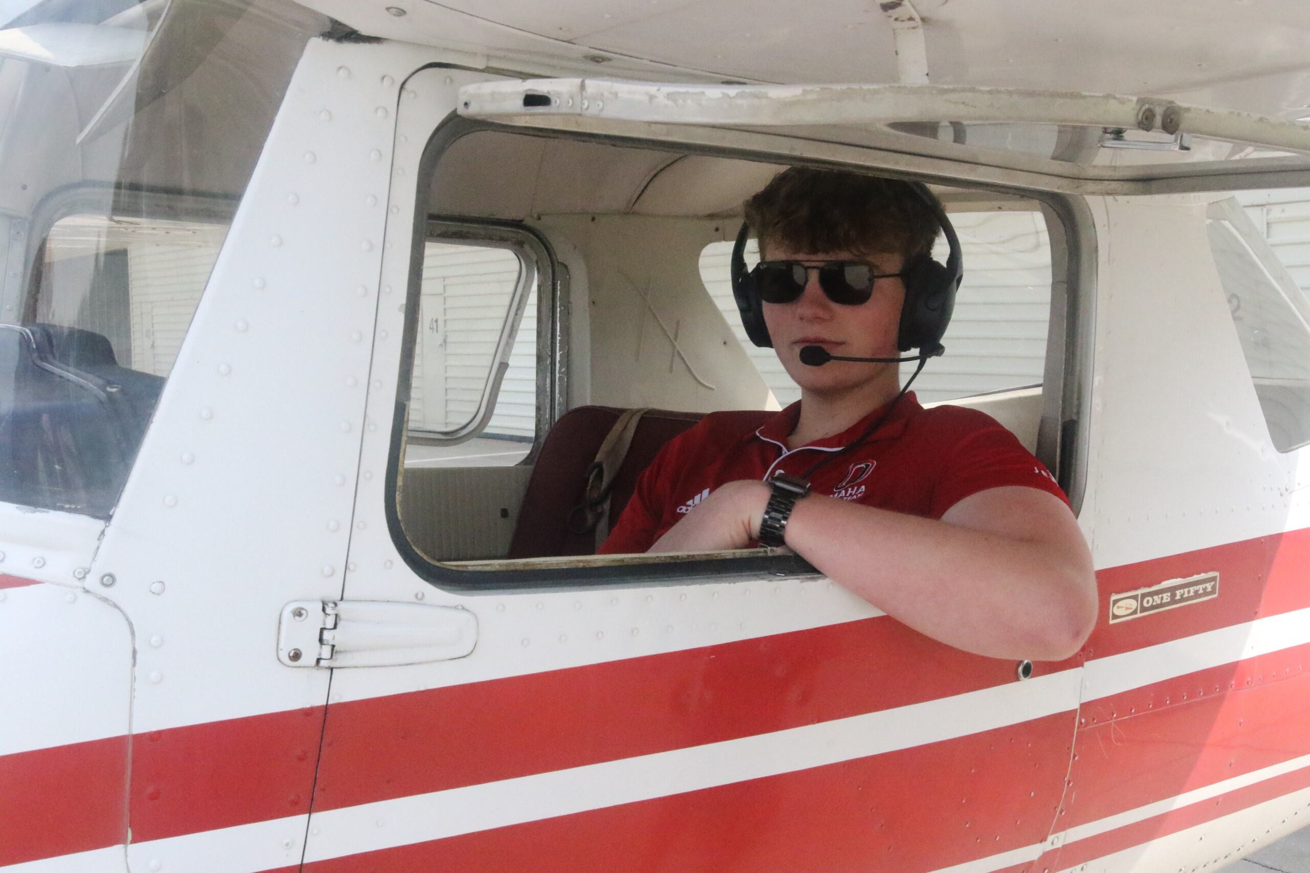 Student in airplane