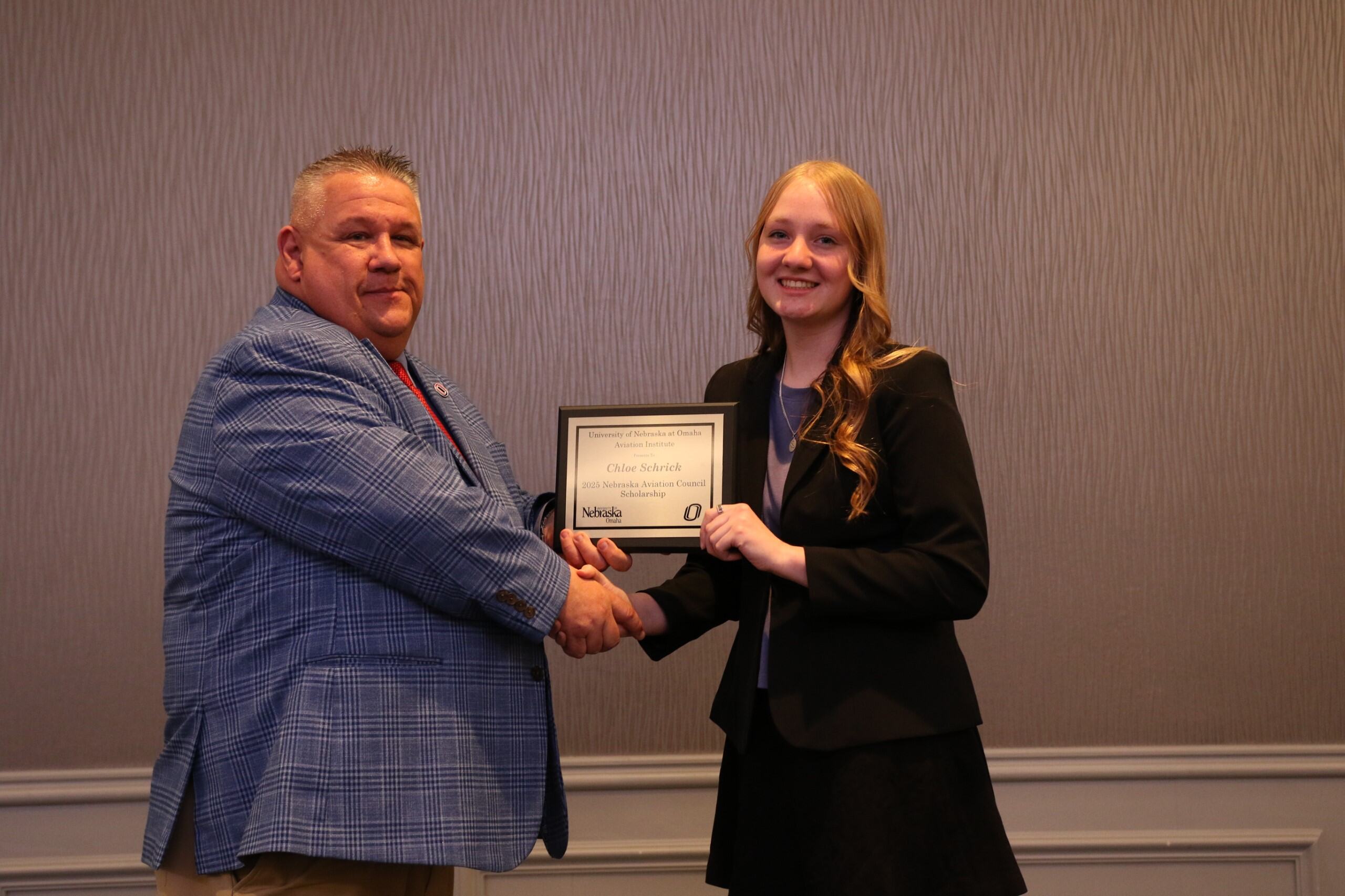 student receiving Nebraska Aviation Council Scholarship