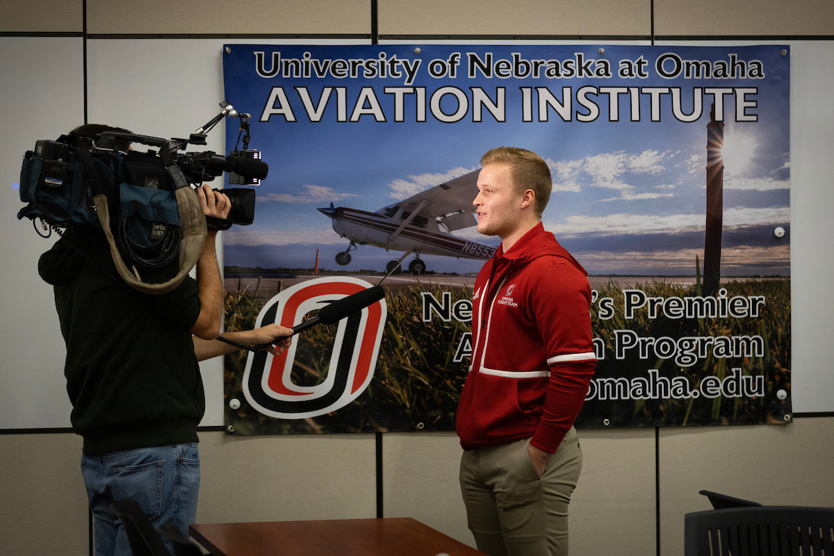 Student getting interviewed by a local news station. 