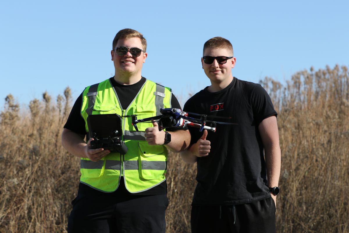 students and drone