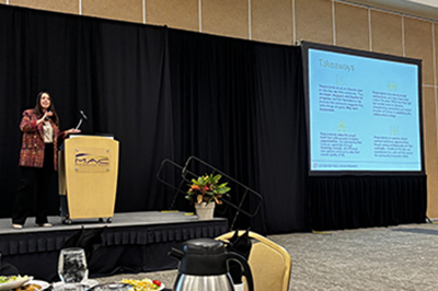 Director Josie Gatti Schafer presenting at Council Bluffs: Voices to Vision held by the Iowa West Foundation and Council Bluffs Chamber