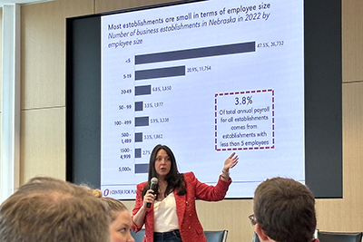 Director Josie Gatti Schafer presenting at the UNeTech Institute's Piece by Piece: Building the Future of Startup Investing - A Summit for Investors, Led by Investors