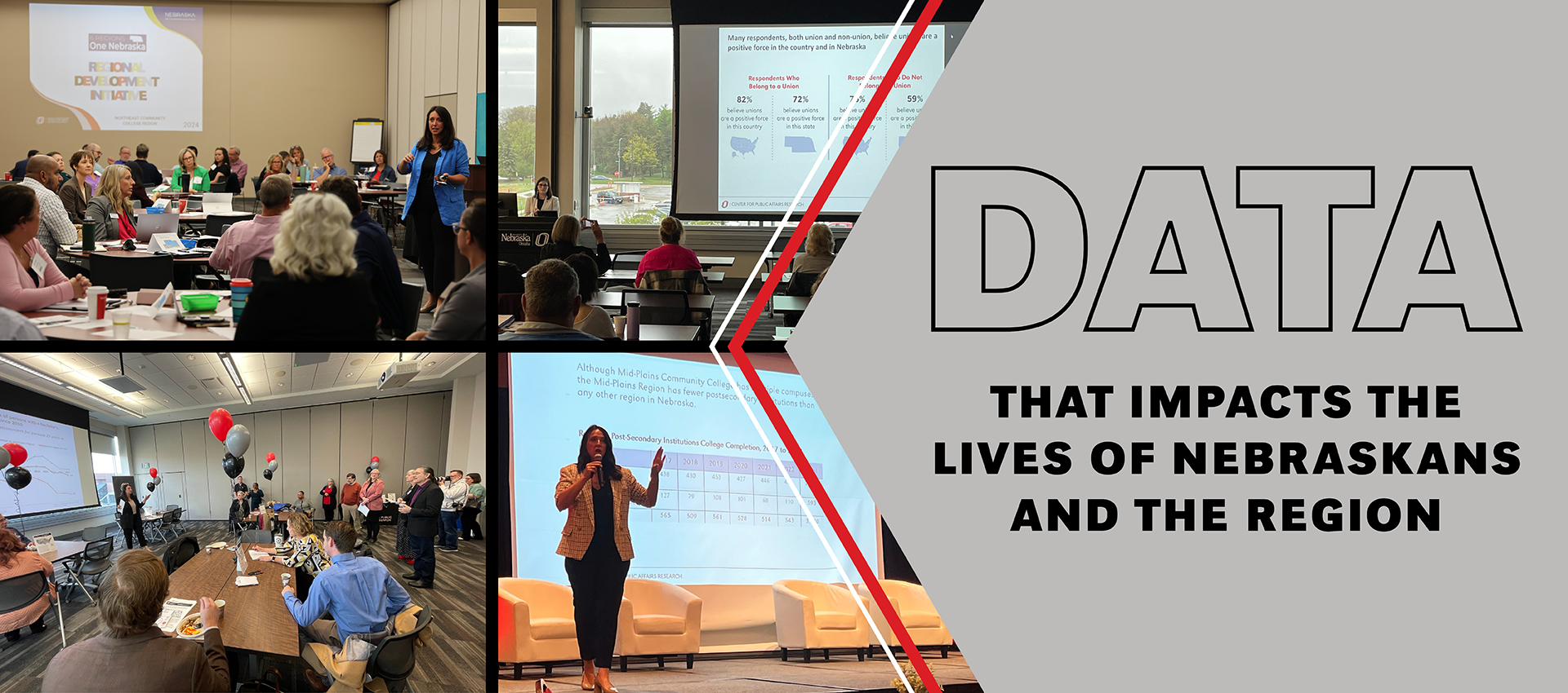 Data that impacts the lives of Nebraskans with photos of CPAR staff presenting