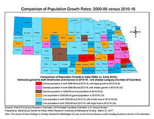 Thematic map showing county population change.