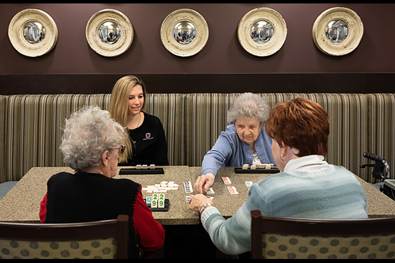 Older adults playing a board game