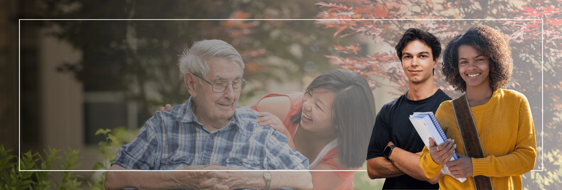student sitting with an older women