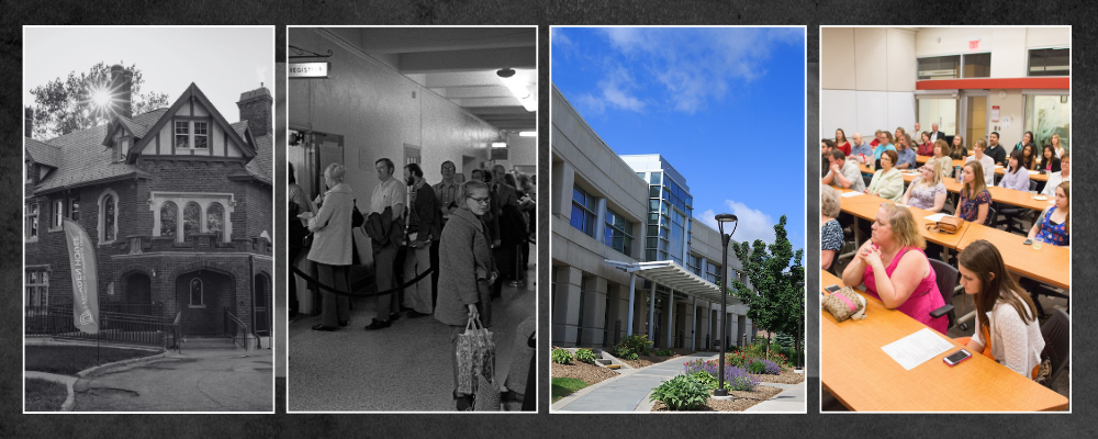 exterior view of Hayden house and CPACS and two images of students past and present.