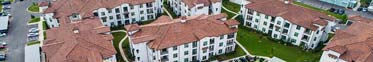 Row of apartment buildings.