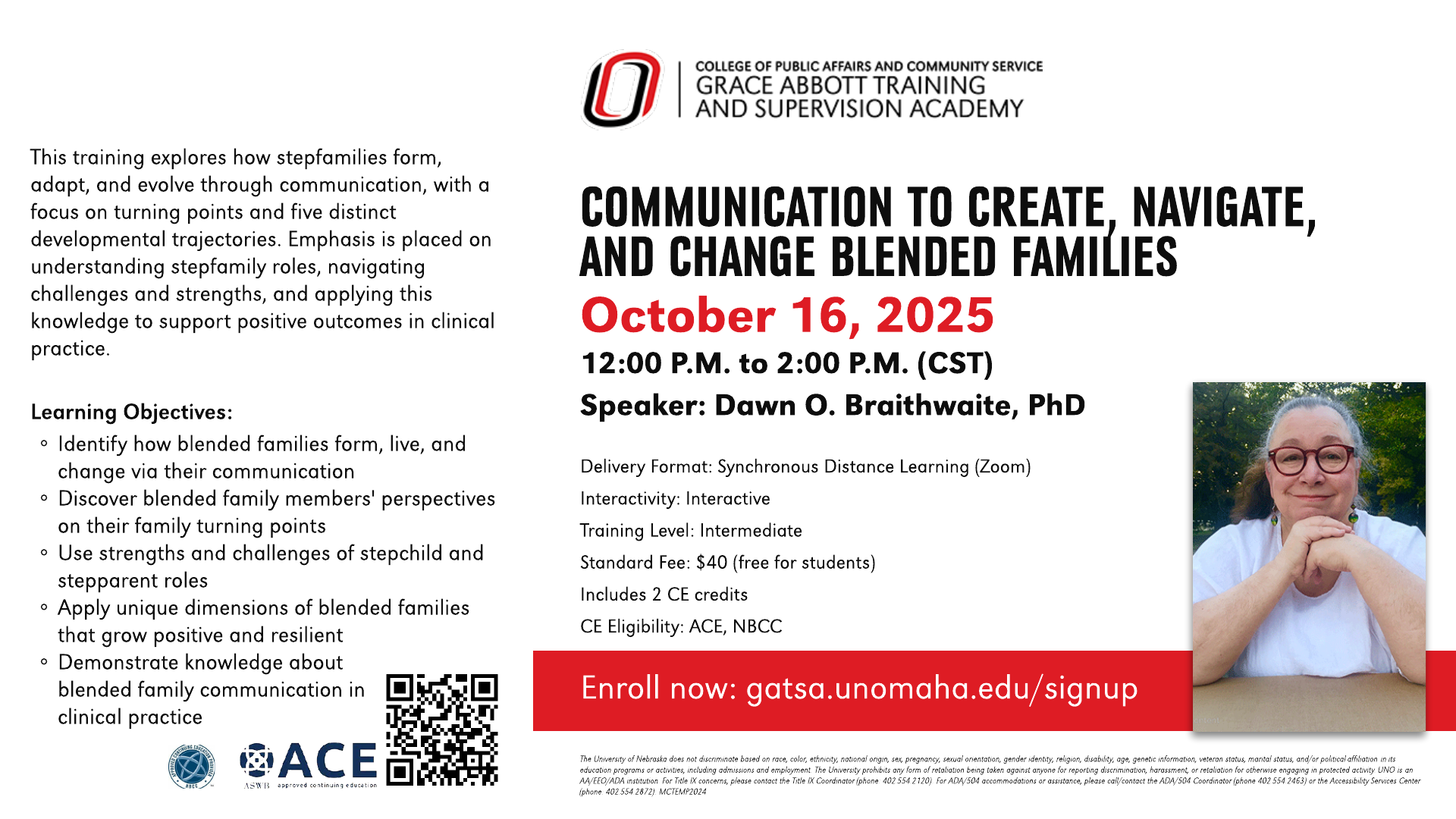 Flier for 'Communication to Create, Navigate, and Change Blended Families' live webinar on October 16, 2025 from 12 P.M. - 2 P.M. (CST)