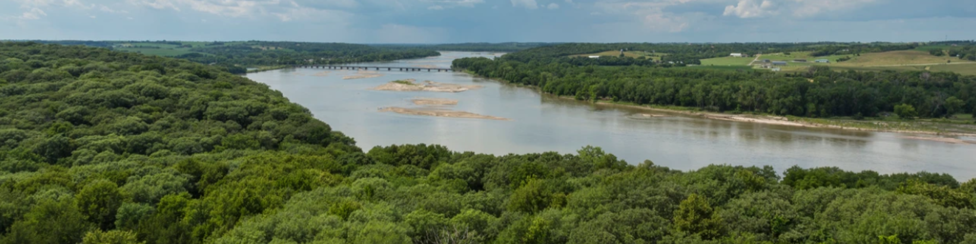 Ariel view of a river and trees surrounding it