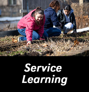 Students helping with a community garden