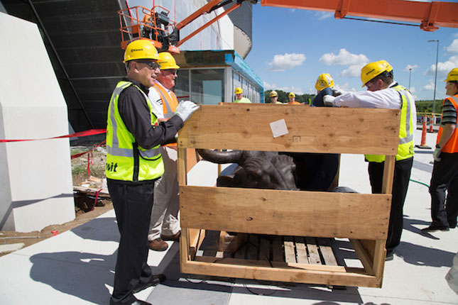 Workers in hard hats.