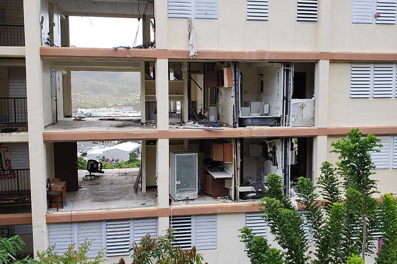 A damaged building in the U.S. Virgin Islands
