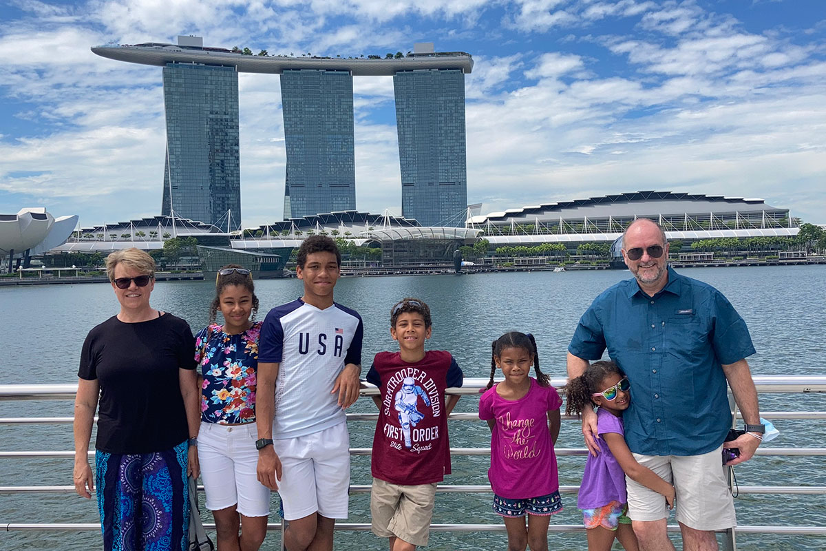 Anne Hobbs and her family in Singapore. 