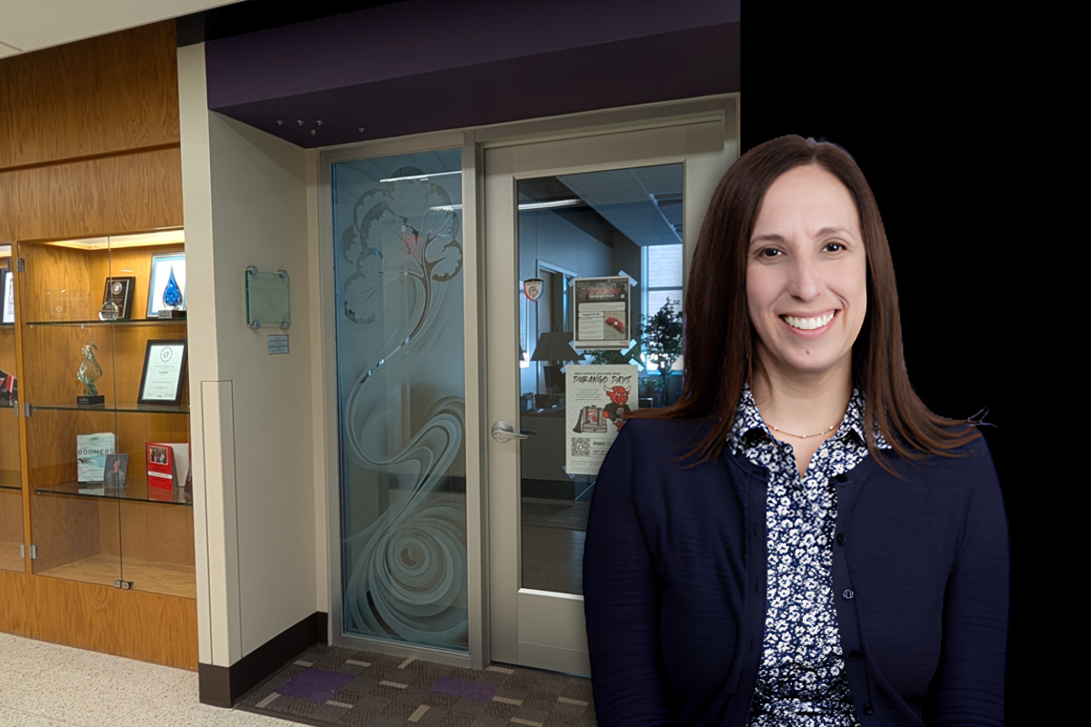 Lindsay Wilkinson posed in front of the gerontology office.