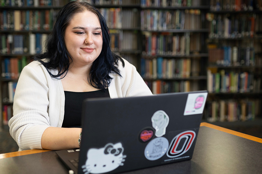 student studying on computer