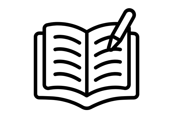 open book with pen icon.