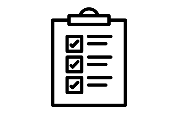 checklist on a clipboard icon.