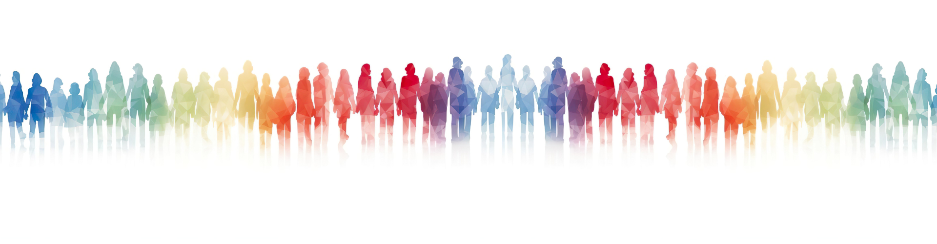 Silhouettes of people standing in a line holding hands.